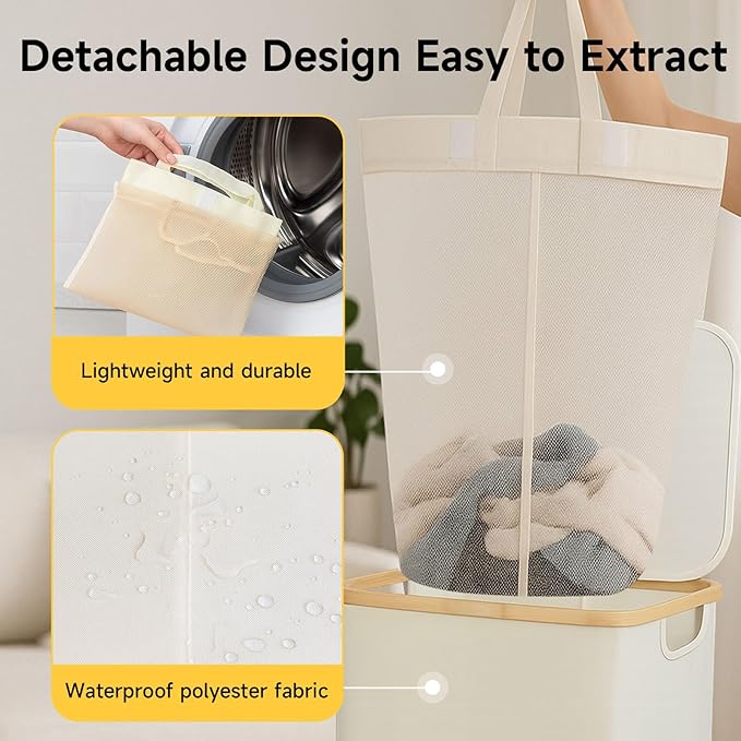 100L/26 Gallon Extra Large Foldable Laundry Hamper with Lid - Dirty Clothing Hamper & Collapsible Basket, Portable Clothes Organizer for Home, Travel, Bathroom & Laundry Room, Beige