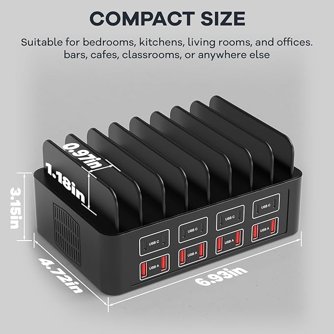 150W/35A Charging Station for Multiple Devices, RUANSZZ 16 Port USB~C Fast Charging Station, Multiple Charger Organizer Compatible with Cell Phone, iPad, Kindle, Tablet and Other Electronic