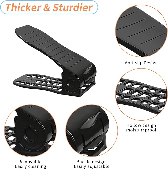 YIHATA Shoe Slots Organizer, Adjustable Shoe Stacker Storage Space Saver, Double Deck Shoe Rack Holder for Closet Organization, Thickening Quality Upgrade (16Pack, Black)