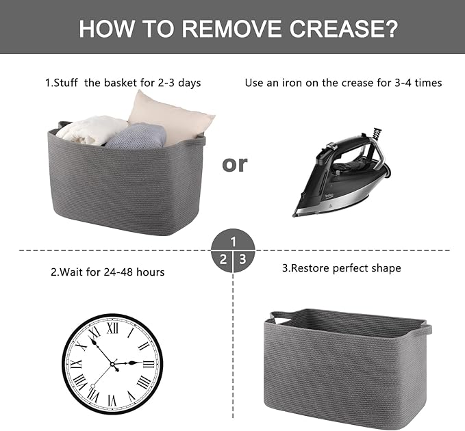 118L Extra Large Blanket Basket, 24.8" x 17.7" x 17.2" Woven Storage Basket for Living Room, Rectangle Nursery Blanket Storage for Toys, Towels, Dirty Clothes (Grey)