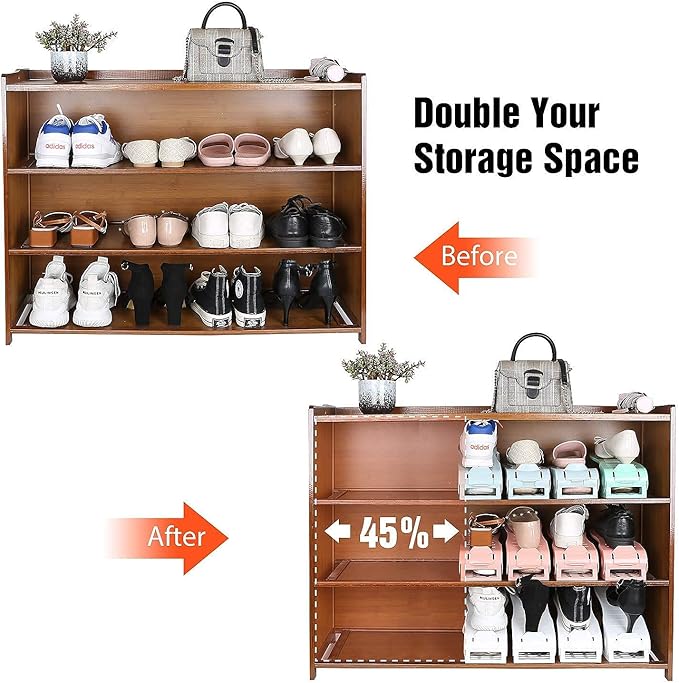 YIHATA Shoe Slots Organizer, Adjustable Shoe Stacker Storage Space Saver, Double Deck Shoe Rack Holder for Closet Organization, Thickening Quality Upgrade (16Pack, White)