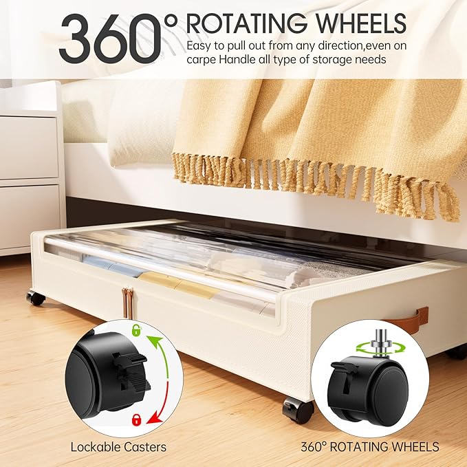 Yecaye Under Bed Storage with Wheels 2Pack, 70L Larger Capacity Under Bed Storage Containers, Underbed Shoe Storage Organizer, Rolling Under Bed Metal Drawers for Clothes, Blankets(35.5 x 17 x 6.7in)