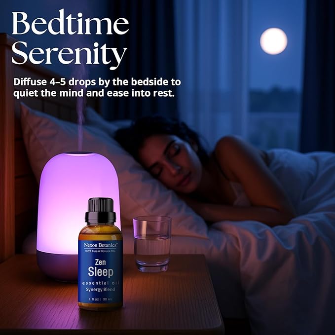 Zen Sleep Essential Oil Blend 30 ml - Lavender & Rosemary Relaxing Oil for Diffusers & Humidifiers - Calming Aromatherapy for Peaceful Sleep - Nexon Botanics