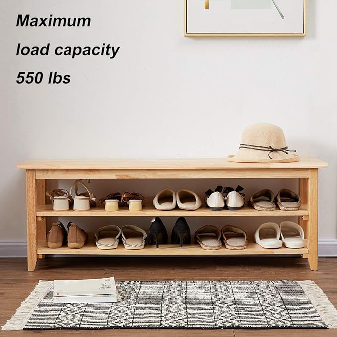XKZG Storage Bench Wooden Shoe Rack Bench Simple Style Wood Entryway Bench (Natural,47.2")