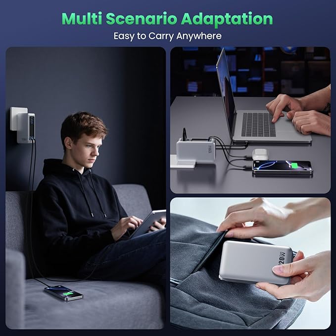 120W USB C Charger Block with 2 Built-in Retractable Cables,4-in-1 GaN IV Foldable Plug Wall Charger Fast Charging Station,PD 65W Laptop Adapter for Macbook/iPad,iPhone 16/15/14,Galaxy S24,Android etc