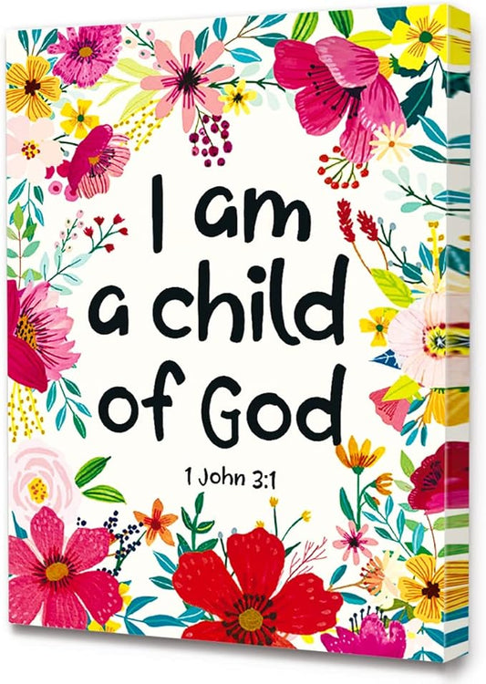 Y068 I Am A Child Of God Canvas, Religious Bible Verse Prints Framed Wall Art, Ready to Hang For Nursery/Home/Bedroom Decor Motivational Canvas Wall Art Gifts for Kids Teens Girls Women