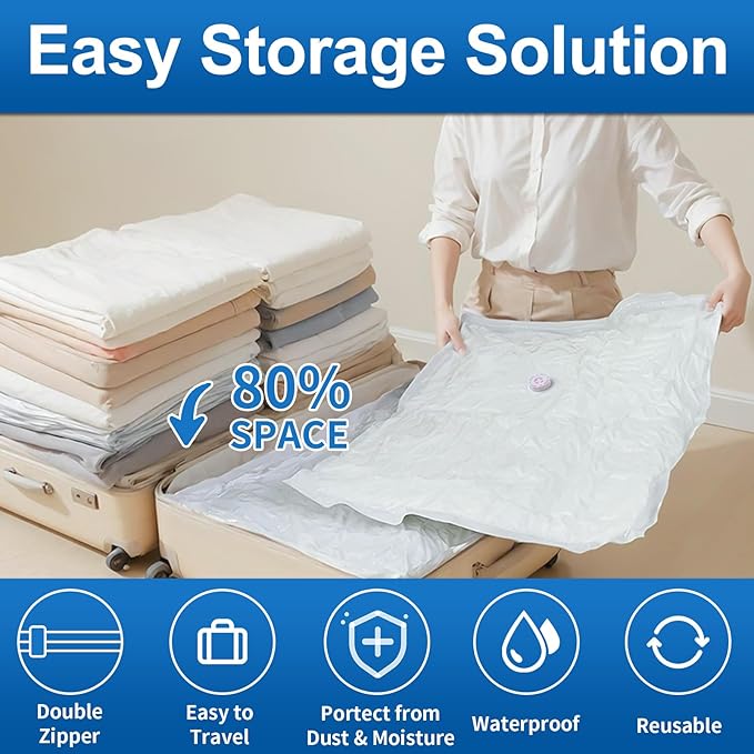 ZXA Vacuum Storage Bag with Electric Air Pump, 20 Pack (4 Jumbo, 4 Large, 4 Medium, 4 Small, 4 Roll Up Bags) Vacuum Seal Bags for Clothing, Pillows, Blanket, Duvets, Comforters, Travel