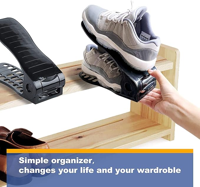 YIHATA Shoe Slots Organizer, Adjustable Shoe Stacker Storage Space Saver, Double Deck Shoe Rack Holder for Closet Organization, Thickening Quality Upgrade (16Pack, Black)