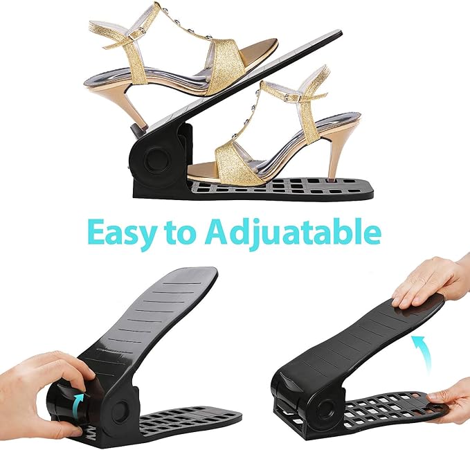 YIHATA Shoe Slots Organizer, Adjustable Shoe Stacker Storage Space Saver, Double Deck Shoe Rack Holder for Closet Organization, Thickening Quality Upgrade (16Pack, Black)