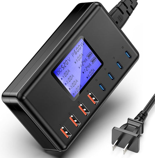 152W Charging Station, 8-Port Desktop USB-C & USB-A Charger Hub, 20W 4xUSB-C & 18W 4xUSB-A, Compatible With iPhone 15/14/13 Pro/Max, iPad, Samsung Galaxy Note S23