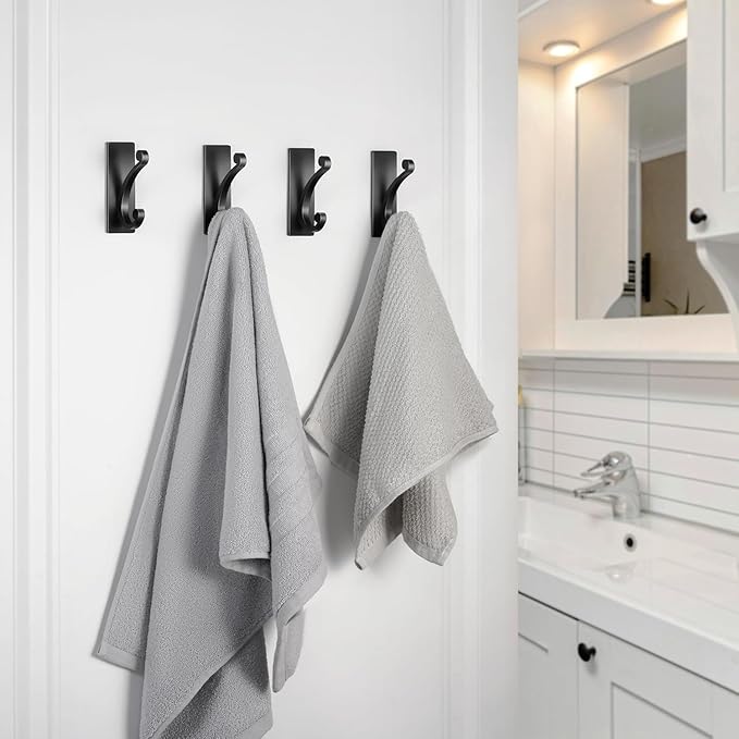 14-Pack Adhesive Wall Hook for Towel/Coat - Extra Sticky 10LB Stainless, Stick on Hanger for Bath or Shower, Matt Black