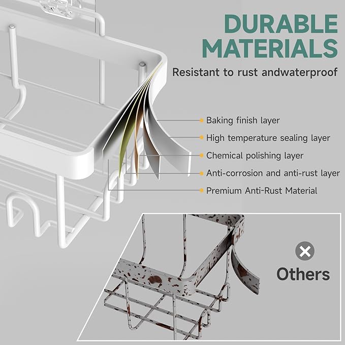 Veken 6-Pack Rustproof Waterproof Shower Caddy, Adhesive Shelves Rack with Soap Holder, Large Bathroom & Washroom Organizer, No Drilling Wall-Mounted Kitchen & Home Decor, Ideal for Bathtub Storage