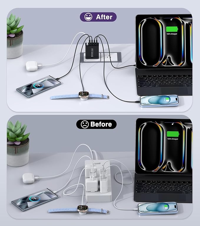 [2-Pack] USB C Wall Charger, 60W Type C Charger Block 5-Port Fast Charging Blocks,3USB C+2USB A Multiport Plug,PD Power Adapter Brick Cube for iPhone 16/15/14/13/12/Pro,iPad,Samsung,for Switch（Black）