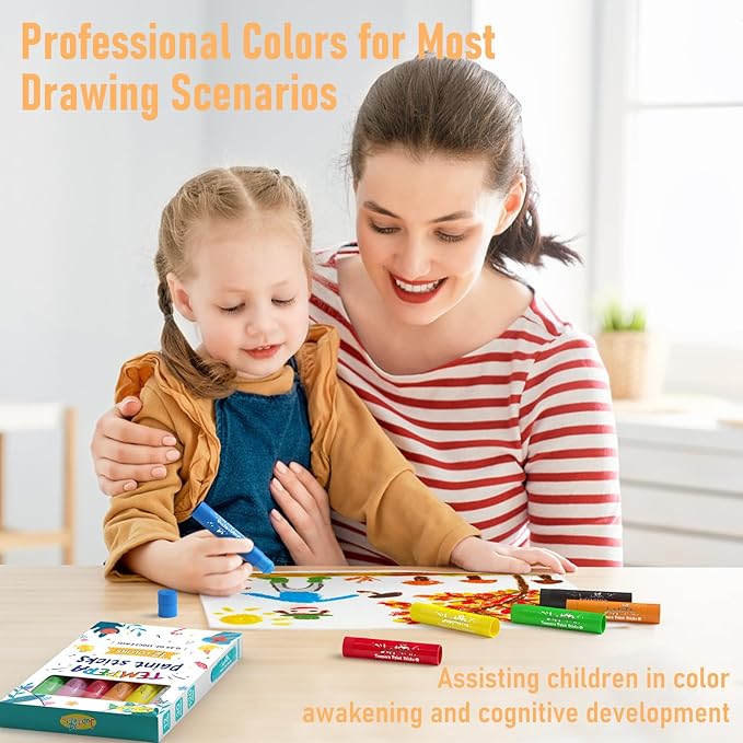 12 Colors Tempera Paint Sticks with 120 PDF Coloring Pages and 30 Stickers, Quick Drying, Smooth, Non-Toxic and Washable Paint Sticks for Kids Drawing on Pumpkin, Wood, Rock, Glass