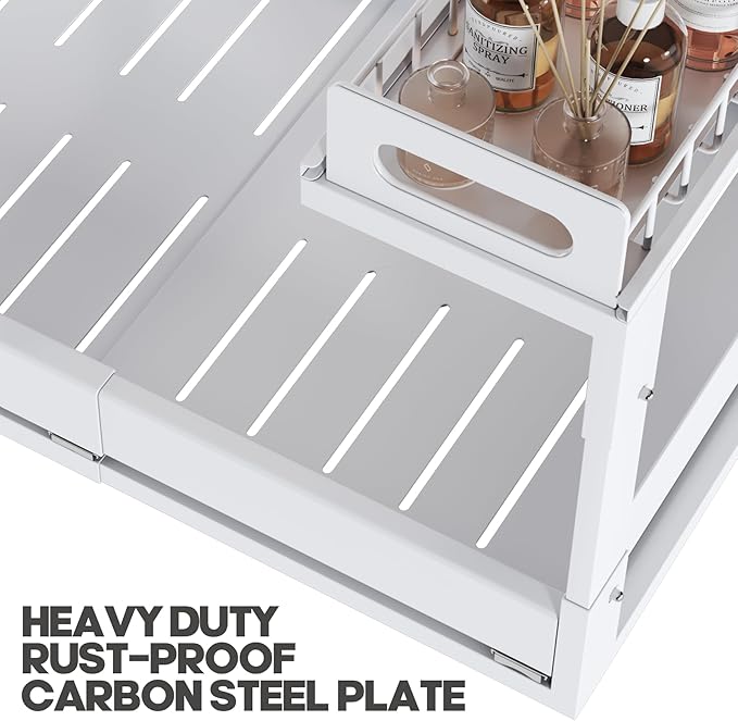 1 Pack-19"-32"W Expandable Under Sink Organizer With Upgrade Ball-Bearing Slide,2-Tier Pull Out Under Cabinet Organizer Height Adjustable,Not Suitable For Cabinets With Partitions In The Middle