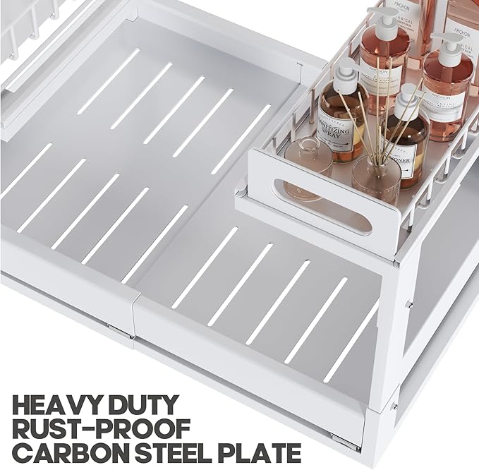 1 Pack Expandable Under Sink Organizers Storage With Upgrade Ball-Bearing Slide Tracks,2-Tier Pull Out Under Cabinet Organizer Height Adjustable,Not Suitable For Cabinets With Partitions In The Middle