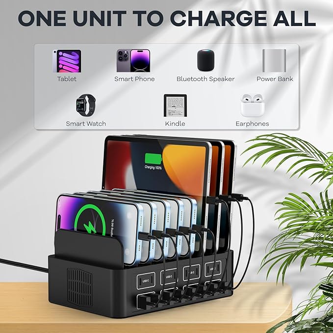 150W/35A Charging Station for Multiple Devices, RUANSZZ 16 Port USB~C Fast Charging Station, Multiple Charger Organizer Compatible with Cell Phone, iPad, Kindle, Tablet and Other Electronic