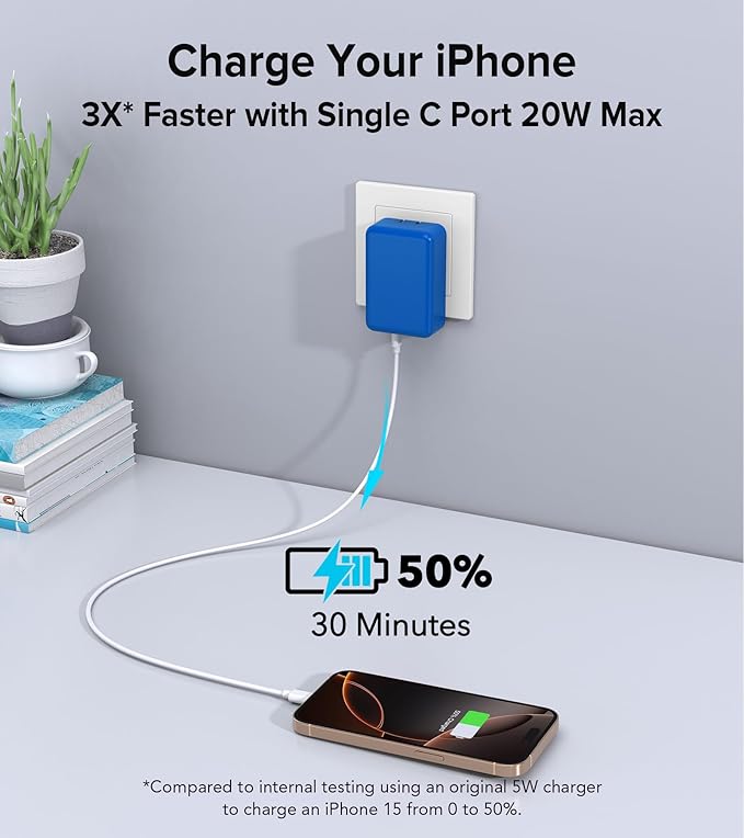 [2-Pack] Flat USB C Wall Charger,40W Fast USB C Charger Block,4-Port PD Power Adapter +QC Wall Plug Multiport Type C Charging Block Cube Compatible with iPhone 16 15 14 13 12 11 Pro Max XR XS 8(Blue)