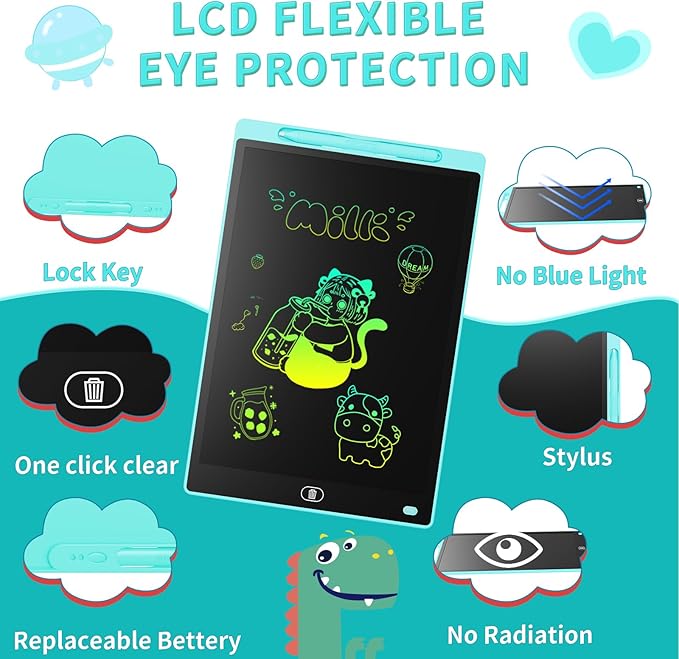 [2 Pack] Genialba LCD Writing Tablet 12-Inch Colorful Doodle Board, Toddler Learning Educational Toys Gifts for 3-8 Years Old Girls and Boys, Electronic Drawing Pad for Kids (Pink&Blue)