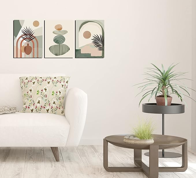 ZHAOSHOP Boho Art Wall-Decor - Green Canvas Wall Art For Bedroom - 3 Piece Wall Art Decor Stretched and Framed Ready To Hang Size 16" x 12"