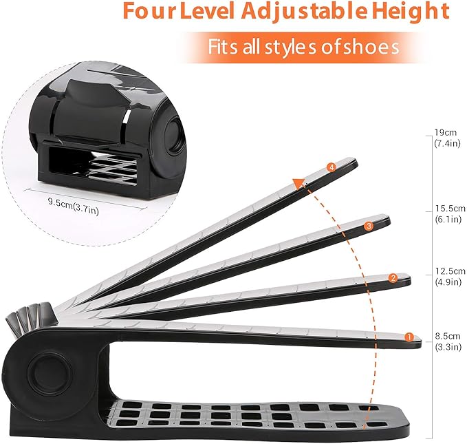 YIHATA Shoe Slots Organizer, Adjustable Shoe Stacker Storage Space Saver, Double Deck Shoe Rack Holder for Closet Organization, Thickening Quality Upgrade (16Pack, Black)