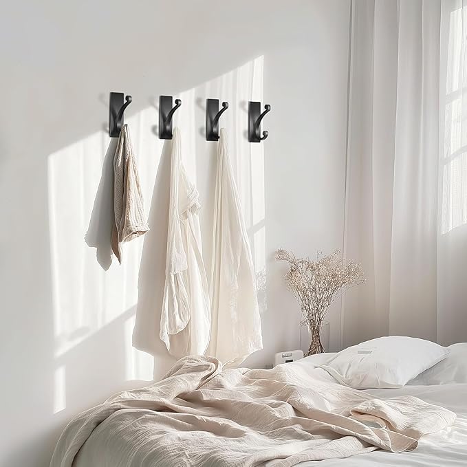 14-Pack Adhesive Wall Hook for Towel/Coat - Extra Sticky 10LB Stainless, Stick on Hanger for Bath or Shower, Matt Black