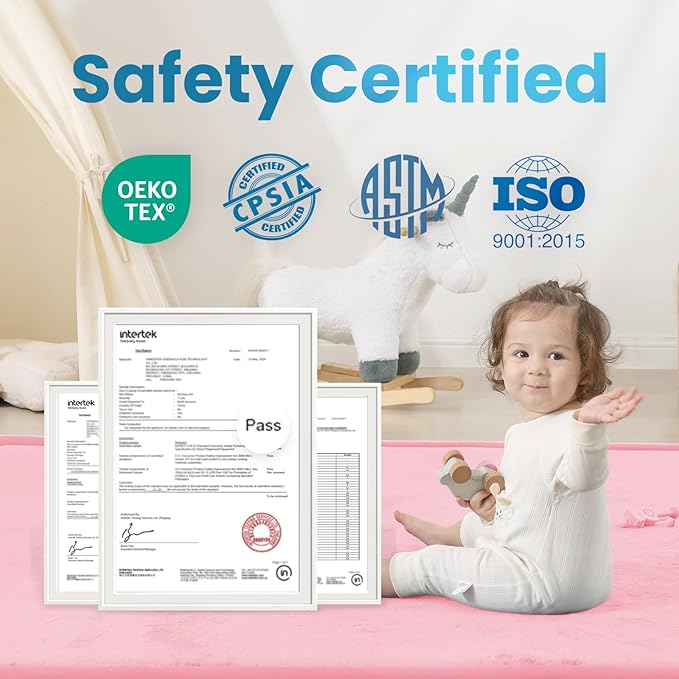 1.3" Thick Baby Play Mat for Floor Playpen, 71x59 Large Foam Tummy Time Mat, Padded Support Soft Plush Nursery Rug for Infant Kids Toddler Crawling Kick Activity (Pink)