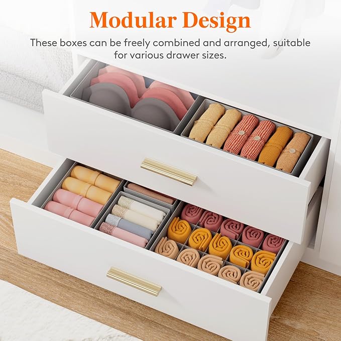 Lifewit Underwear Drawer Organizer for Closet 16 Pack, 3 Sizes Dresser Organizer Dividers, Deep Fabric Foldable Drawer Storage Organizer Bins for Clothes, Sock, Bra, Lingerie, Undies