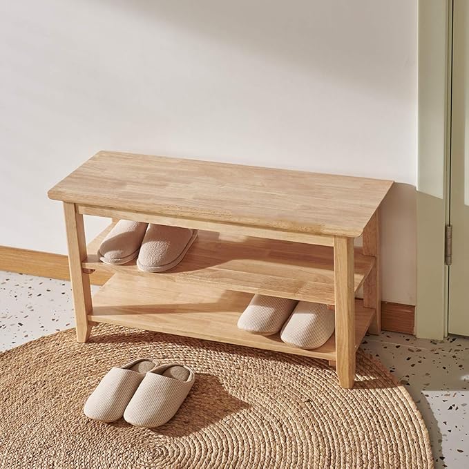XKZG Storage Bench Wooden Shoe Rack Bench Simple Style Wood Entryway Bench (Natural,31.5")