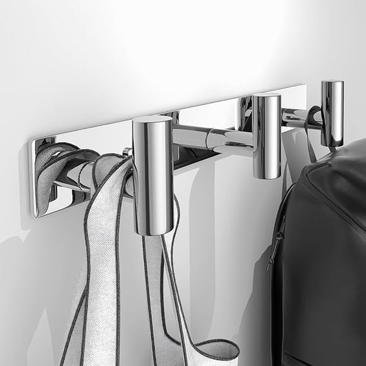 Wall Mounted Coat Rack-3 Hooks, Heavy Duty Stainless Steel Hook Rail for Towel Coat Hat Purse Bag Jacket, Towel Hooks for Entryway Bathroom Kitchen (Glossy 3 Hooks - 1 Pack)