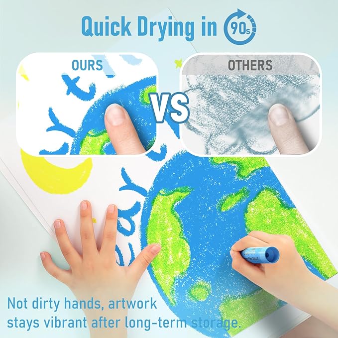 12 Colors Tempera Paint Sticks with 120 PDF Coloring Pages and 30 Stickers, Quick Drying, Smooth, Non-Toxic and Washable Paint Sticks for Kids Drawing on Pumpkin, Wood, Rock, Glass