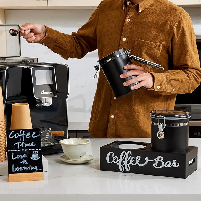 Yangbaga 2 x 63OZ Stainless Steel Coffee Canisters with Handle Shelf, Airtight Locking Clamp & Scoop, Food Storage Jars for Kitchen