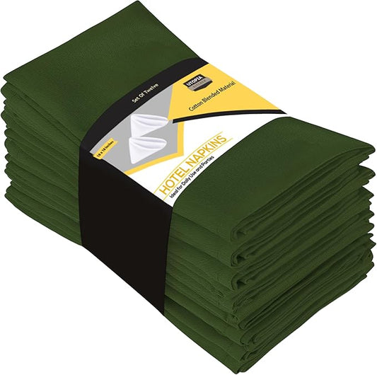 Utopia Kitchen Olive Cloth Napkins [12 Pack, 18x18 Inch] Absorbent Cotton Blend Washable and Reusable for Dinner, Restaurant, Lunch, Wedding and Hotel