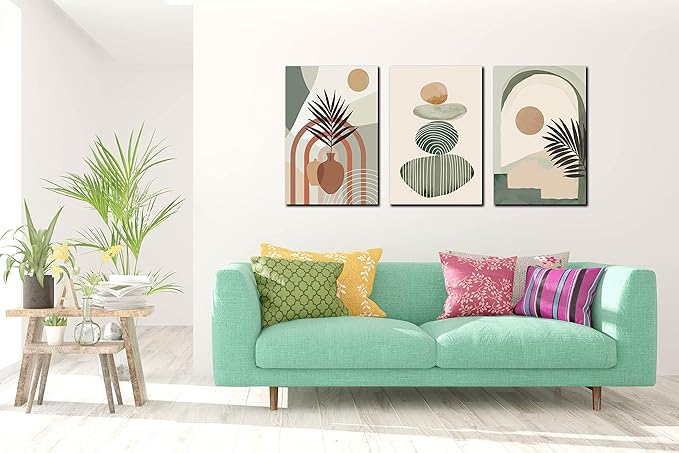 ZHAOSHOP Boho Room-Decor for Bedroom - Green Canvas Art Wall Decor - Modern Minimalist Wall Art Ready to Hang Size 24" x 16"x 3 Pieces