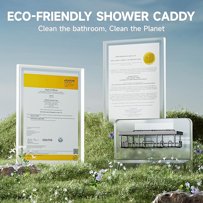 Veken Rustproof & Waterproof Shower Caddy 5-Pack, No Drilling Adhesive Wall Mounted Shower Shelves Rack, Heavy Weight Bearing, Large Organizer Storage Accessories, Ideal for Bathroom, Home & Kitchen