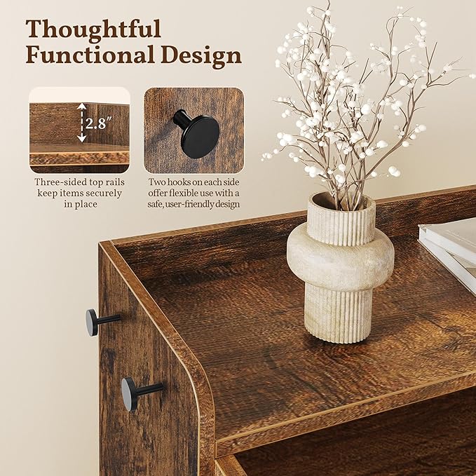 Yaheetech Shoe Storage Cabinet with Barn-Inspired Doors, 6-Tier Shoe Cabinet with Adjustable Shelves & Side Hooks, Compact Shoe Rack Organizer Cabinet for Entryway, Hallway, Rustic Brown