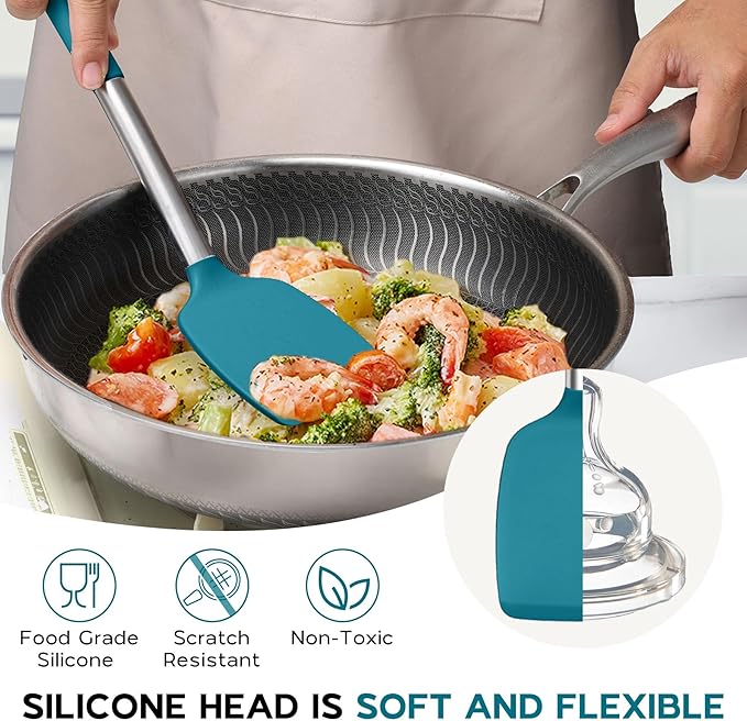 15pcs Kitchen Cooking Utensils Set with Holder, Onader Heat Resistant Silicone Kitchen Utensils Spatula Set with Stainless Steel Handle - Blue