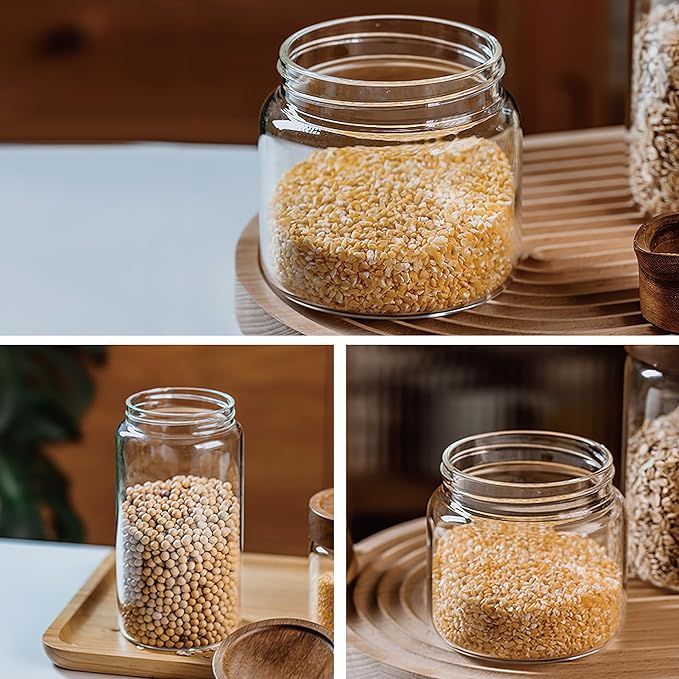 17 oz/500 ml Clear Glass Storage Canister with Airtight Wooden Screw Lid, Small Cute Decorative Glass Container Jar for Coffee,Spice,Candy,Salt,Cookie,Condiment,Pepper,Sugar,Overnight Oatmeal