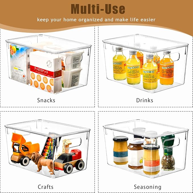 12 Pack Clear Storage Bins with Lids, 7 Quart Stackable Storage Boxes for Storage and Organization, Plastic Storage Containers with Lids, Plastic Bins with Handles for Office, Bedroom, Study Room