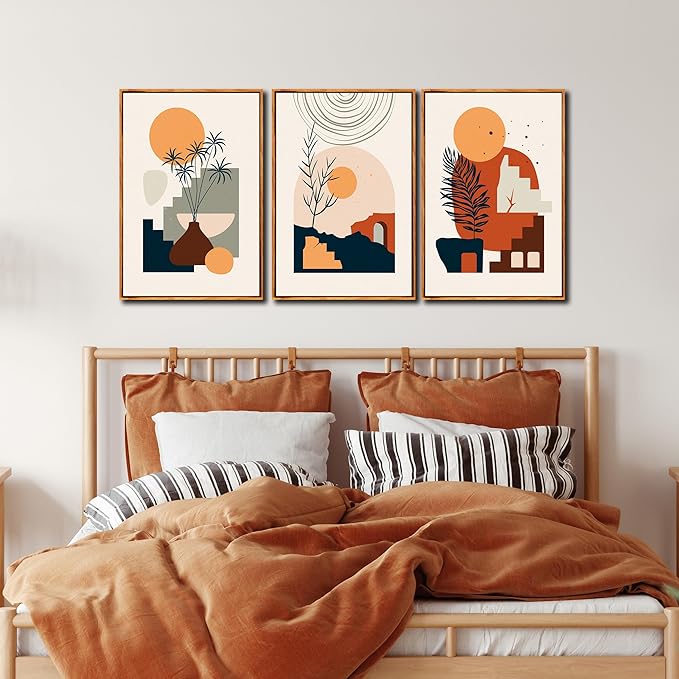 ZHAOSHOP Boho Wall-Art for Living Room - 3 Piece Wall Art Framed Minimalist Wall Art Bedroom Ready to Hang Size 24" x 36"