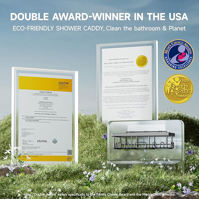 Veken Rustproof & Waterproof Shower Caddy 6-Pack, No Drilling Adhesive Shelves Rack with Soap Holder, Large Capacity Bathroom Organizers and Storage, Wall-Mounted Kitchen & Home Decor