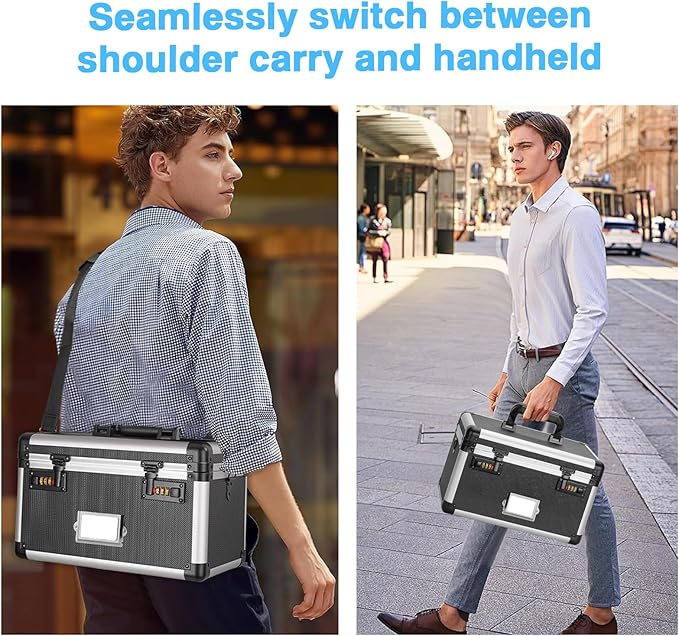 13.4 x 8 x 8.7 Inch Lockable Storage Box with Combination Lock, Portable Safe for Documents, Medicine, Cash & Valuables, Medicine Lock Box with Label Slot for Home, Office & Travel - Black