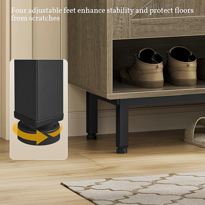 Yaheetech Shoe Storage Cabinet with Barn-Inspired Doors, 6-Tier Shoe Cabinet with Adjustable Shelves & Side Hooks, Compact Shoe Rack Organizer Cabinet for Entryway, Hallway, Gray