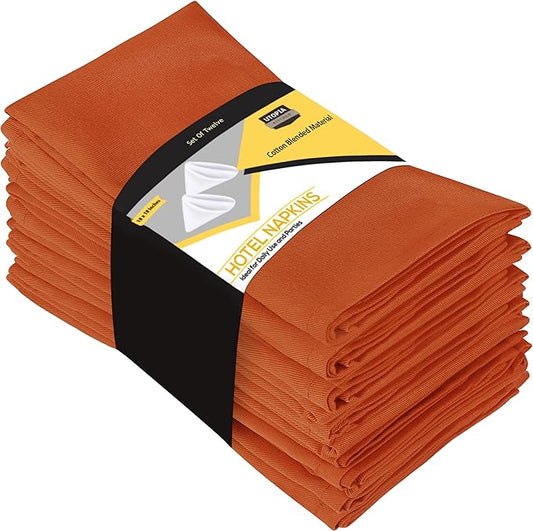 Utopia Kitchen Orange Cloth Napkins [12 Pack, 18x18 Inch] Absorbent Cotton Blend Washable and Reusable for Halloween, Thanksgiving, Dinner, Restaurant, Lunch, Wedding and Hotel