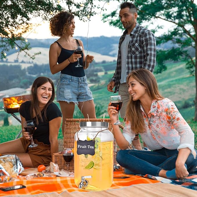 2 Gallon Glass Drink Dispenser, Drink Dispenser for Parties, Beverage Dispenser with Fruit Infuser, 100% Leakproof Spigot, Ideal for Lemonade, Juice, Iced Tea, Laundry Detergent Dispenser