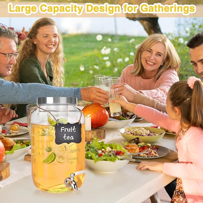 2 Gallon Glass Drink Dispenser, Drink Dispenser for Parties, Beverage Dispenser with Fruit Infuser, 100% Leakproof Spigot, Ideal for Lemonade, Juice, Iced Tea, Laundry Detergent Dispenser