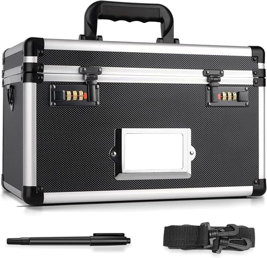 13.4 x 8 x 8.7 Inch Lockable Storage Box with Combination Lock, Portable Safe for Documents, Medicine, Cash & Valuables, Medicine Lock Box with Label Slot for Home, Office & Travel - Black