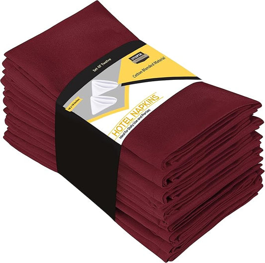 Utopia Kitchen Burgundy Cloth Napkins [12 Pack, 18x18 Inch] Absorbent Cotton Blend Washable and Reusable for Dinner, Restaurant, Lunch, Wedding and Hotel