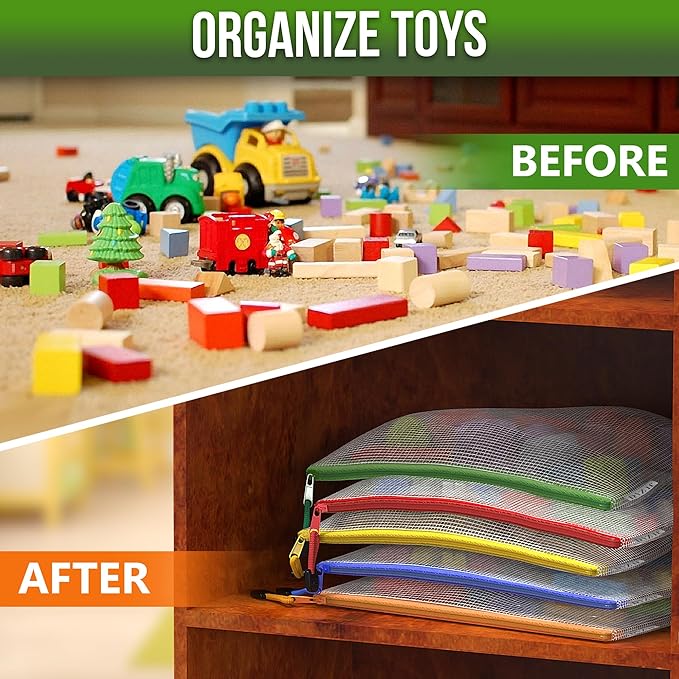 10 Pack Mesh Zipper Pouch Bags A3-12x18 - Plastic Zipper Pouches for Organizing - Board Game Bags - Puzzle Organizer Bag - Large Zippered Pouch Bag - Mesh Pouches with Zippered - Puzzle Storage