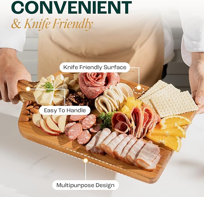 Yes4All Teak Cutting Boards for Kitchen, [20''Lx10''Wx0.75”] Ergonomic Handle Serving Board, Pre-Oiled Teak Wood Charcuterie Board, Multipurpose use for Slicing and Serving Wood Cutting Boards